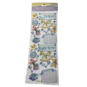 Miss Elizabeth's Baby Boy Theme 30 Glitter Scrapbook Craft Stickers NEW! Bibs